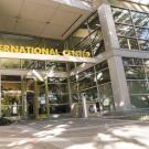 Students walking in front of the International Center