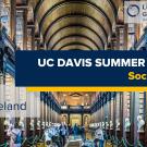 Interior of a grand library with UC Davis Summer Abroad program text overlay.